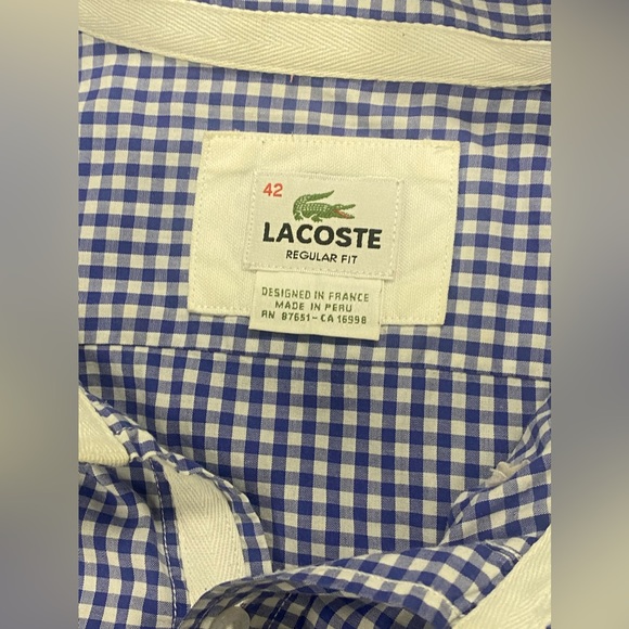 Lacoste Gingham Print Button Down Shirt Size:42 (Men’s L) - Picture 3 of 8